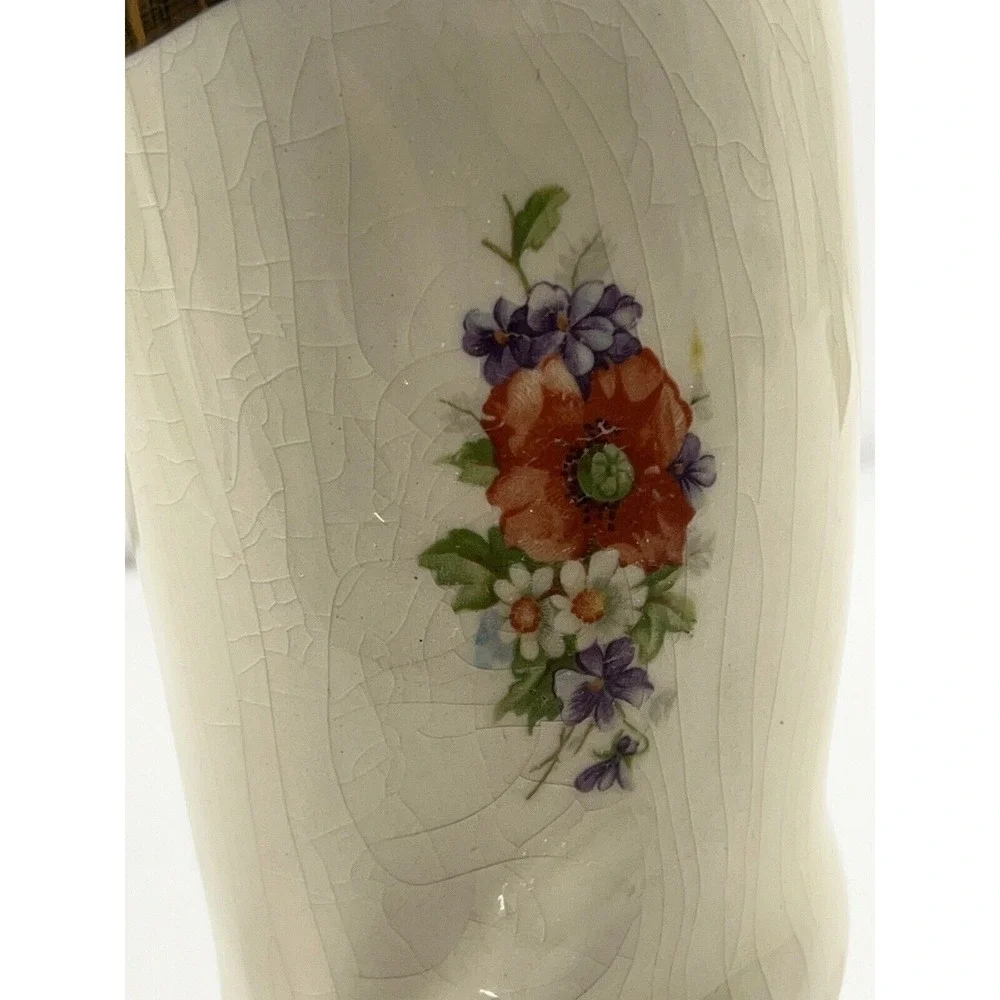 Vintage Ceramic Boot Vase Planter Hand Painted Cottagecore Farmhouse Garden